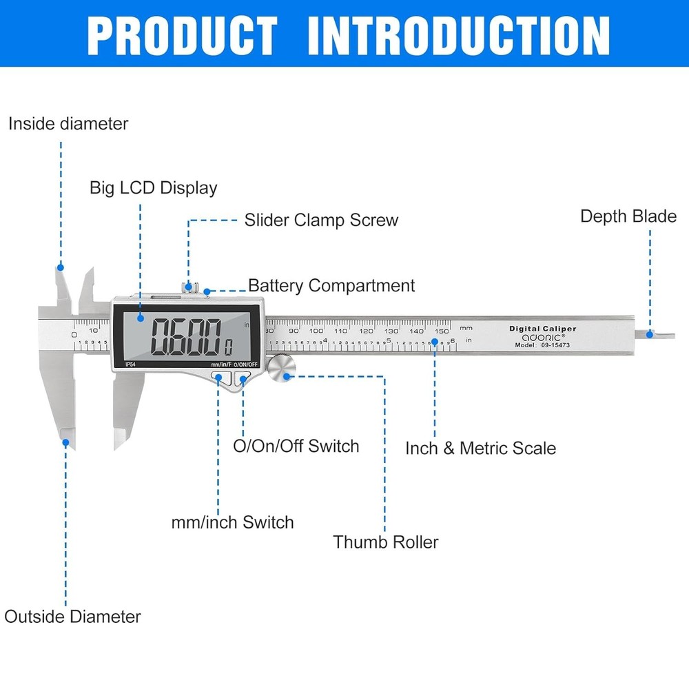 Multi-Function Stainless Steel Digital Caliper: 0-6 Inches with 3 Unit Switch