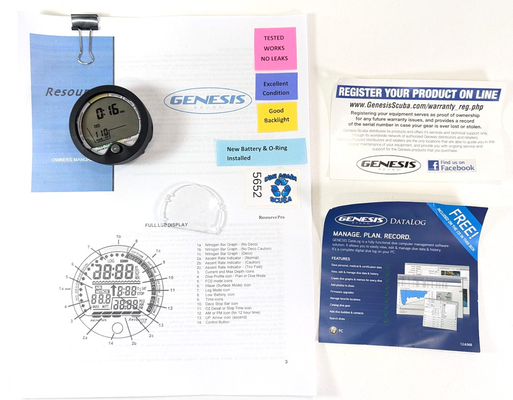 Genesis Resource Pro Puck Scuba Dive Diving Computer Module Air & Nitrox   #5652