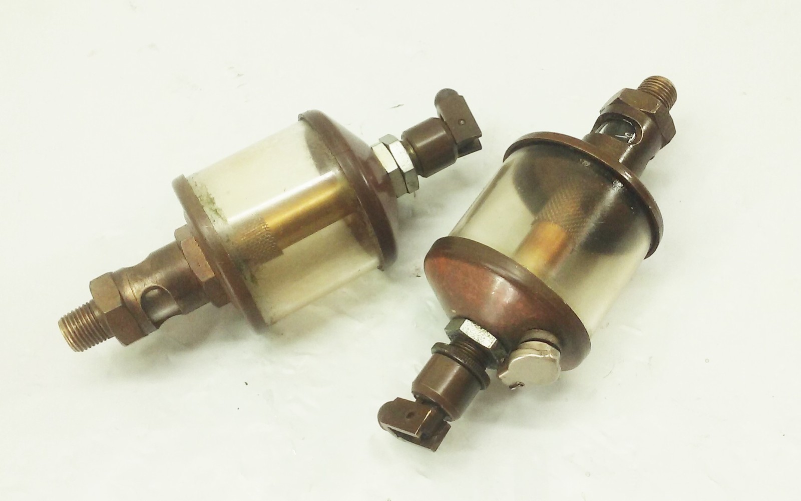 Vtg Antique Brass & glass Factory Machine Hit Miss Oiler Lubricator SET LOT