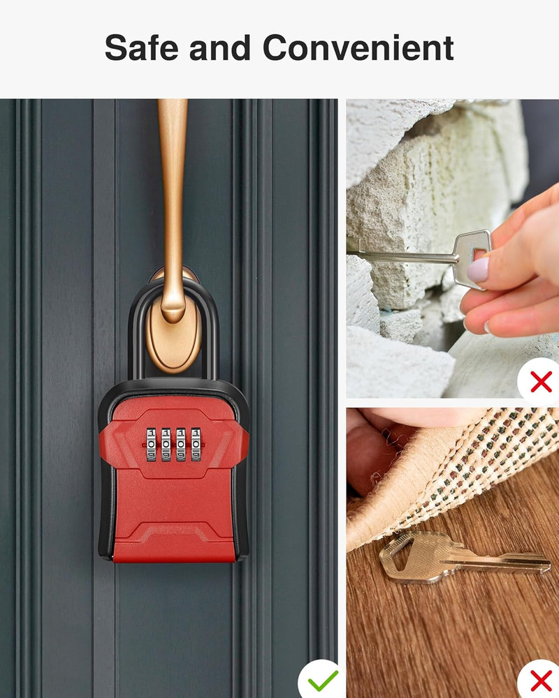 Lock Box, Key Lock Box Wall Mount & Portable Combination Lockbox with Resettable