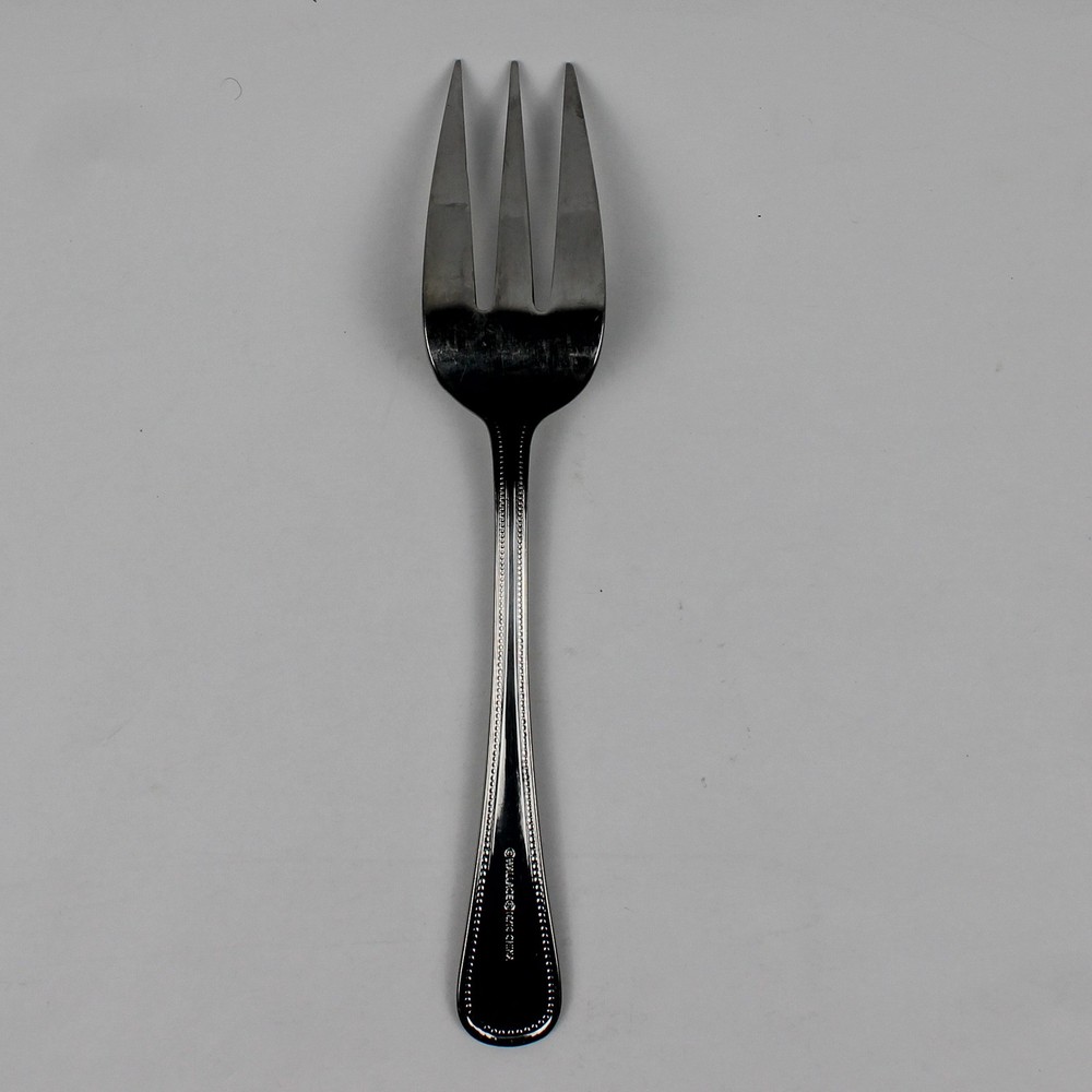 Wallace Silver Regal Pearl Pattern Cold Meat Serving Fork Beaded Front/Back Good
