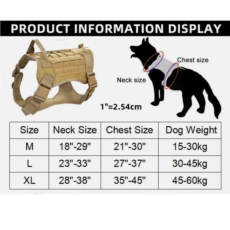 Military Tactical Dog Harness No-pull Heavy Duty MOLLE Training Service Dog Vest