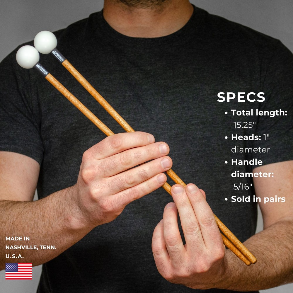 Timber Drum Co. Bell/Xylophone Mallets — MADE IN Single Pair, Hard Poly