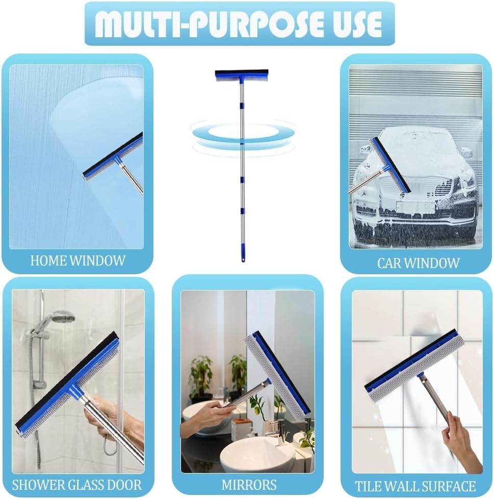 72" Squeegee for Cleaning - Long Handle Window Cleaner Tool with Rubber Blade
