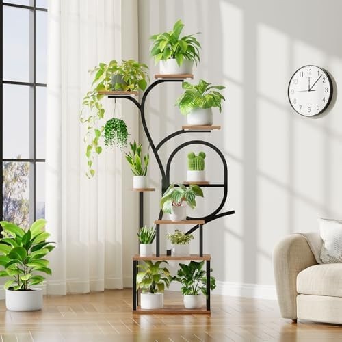 Large Plant Stand Indoor with Grow Lights Tall Plant Shelf Curved Plant Holder