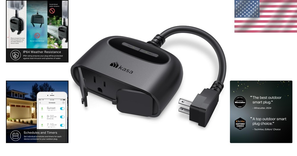 Smart Outdoor Plug by Kasa - Waterproof, Dual Sockets, Remote Control Ready