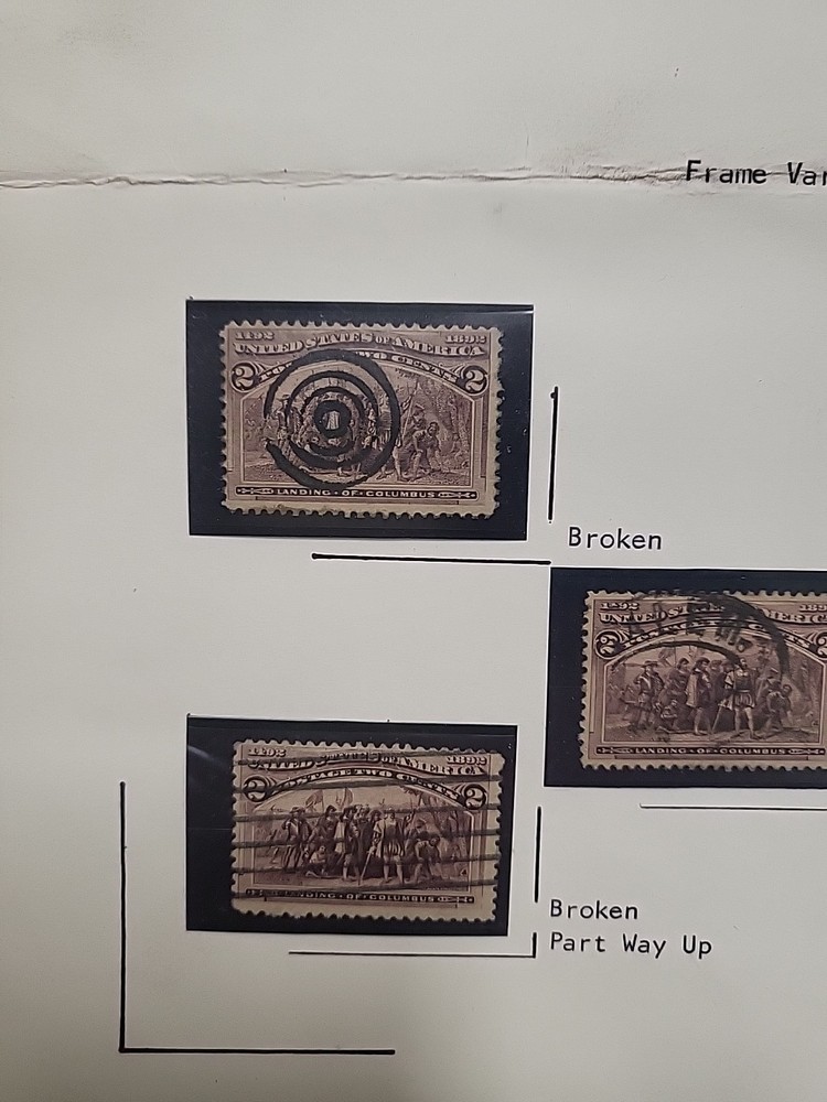 Scott # 231 VF Broken Hat Varieties. Broken, Broken with Dash, Broken with Dot,