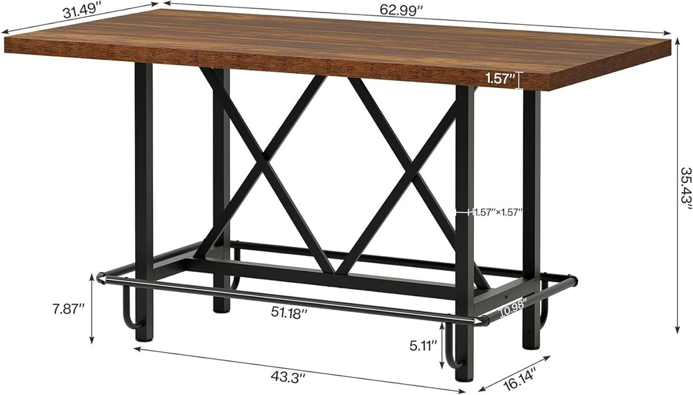 Tribesigns Bar Table Industrial Counter Height Pub Table