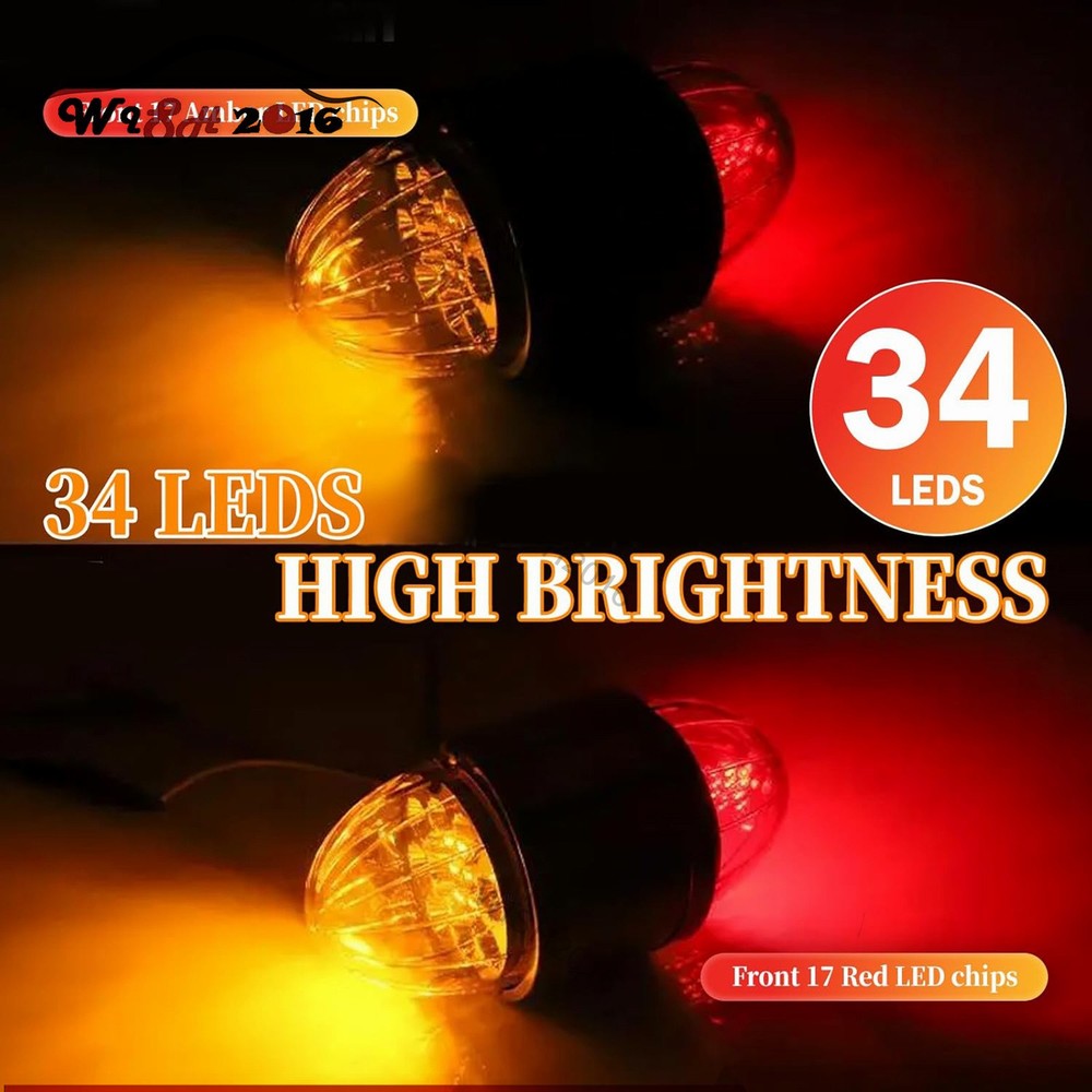 2PCS 17 LED Dual Function Watermelon Double Face Light Amber Red Chrome Lights