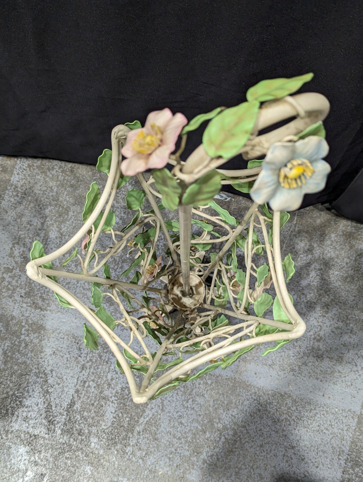 TOLE Floral Umbrella Holder Wrought Iron Stand Drip Plate