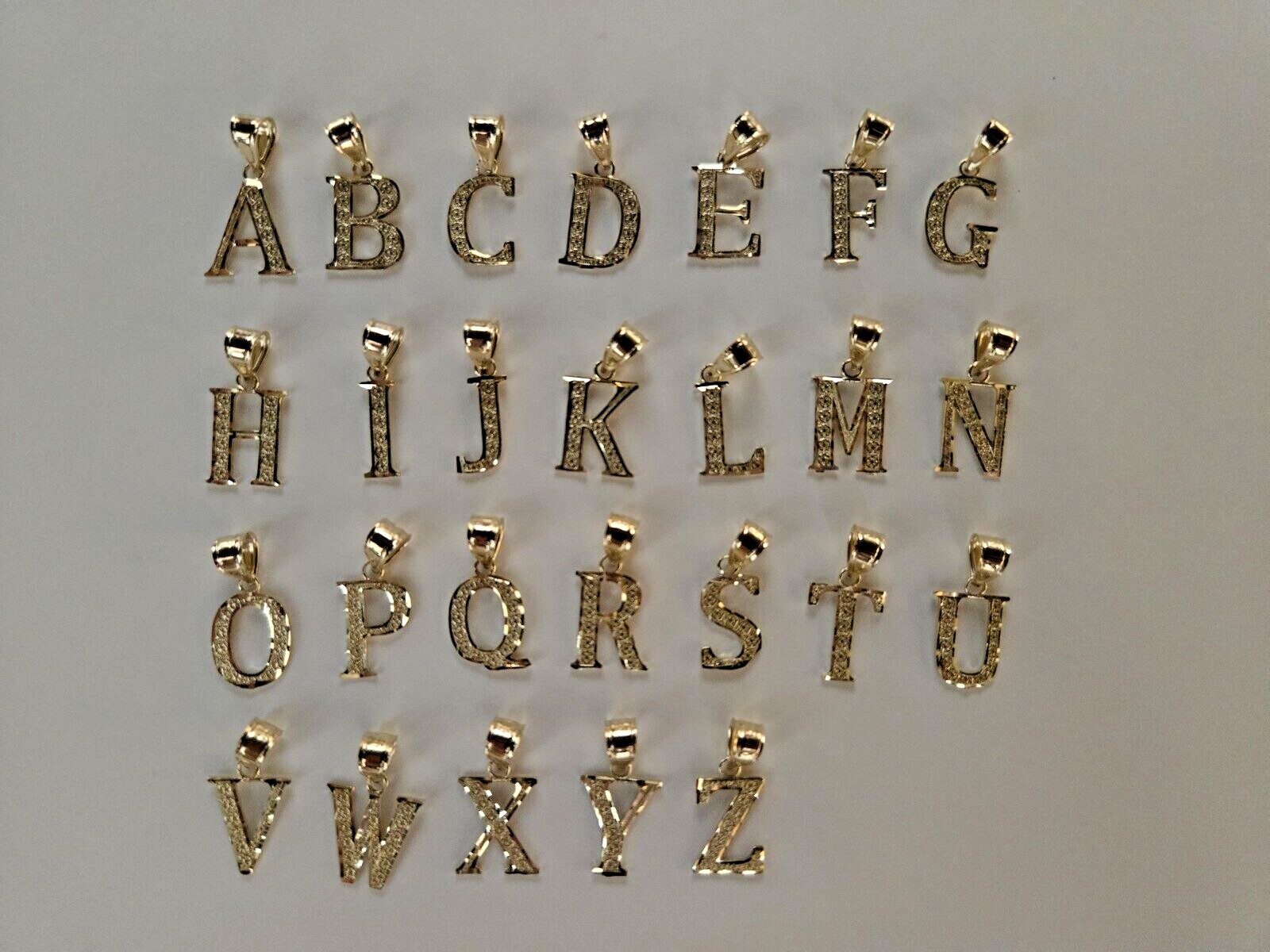 14K Solid Yellow Gold Initial Pendant Letter Charm Necklace Alphabet Diamond Cut