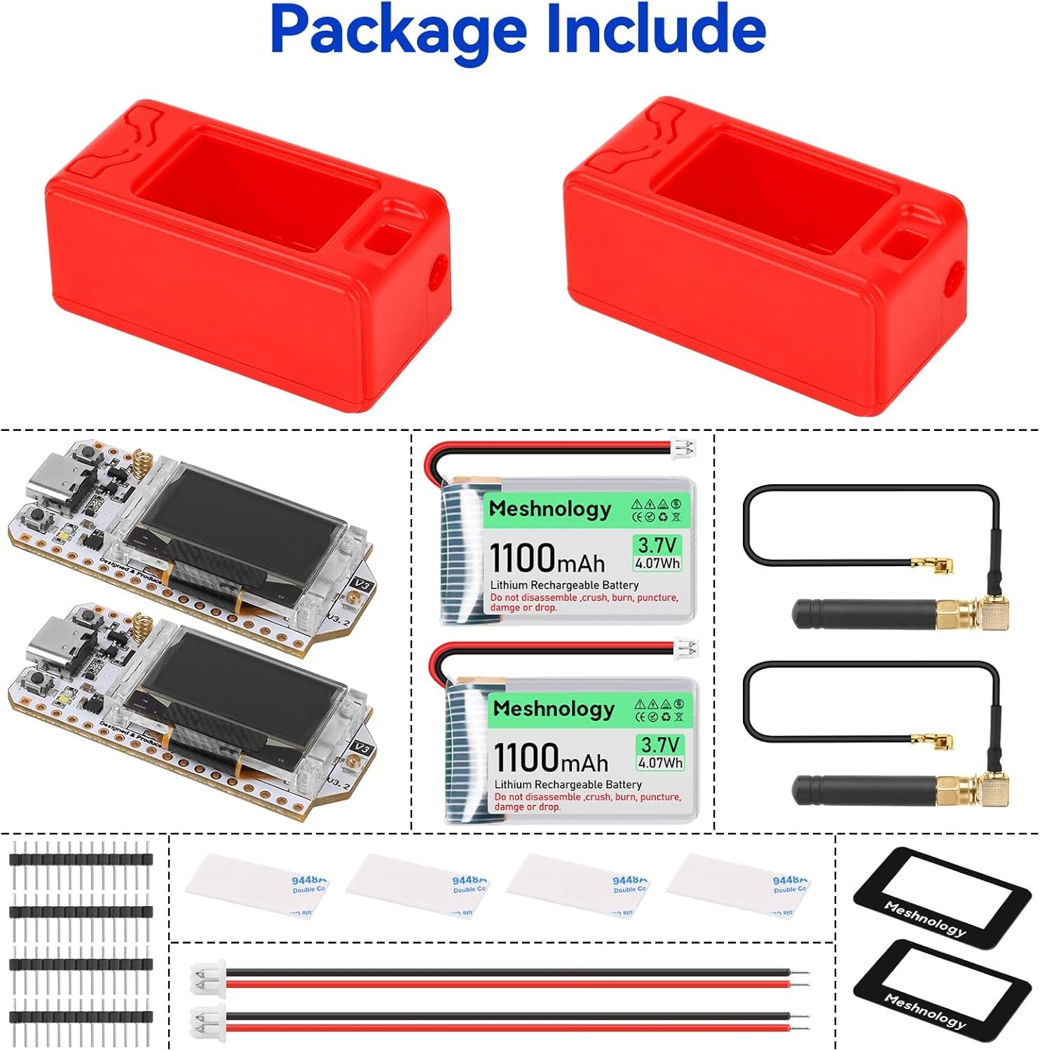 2Sets HelTec Meshtastic LoRa ESP32 V3 SX1262 Board+915MHz Antenna + Battery+Case