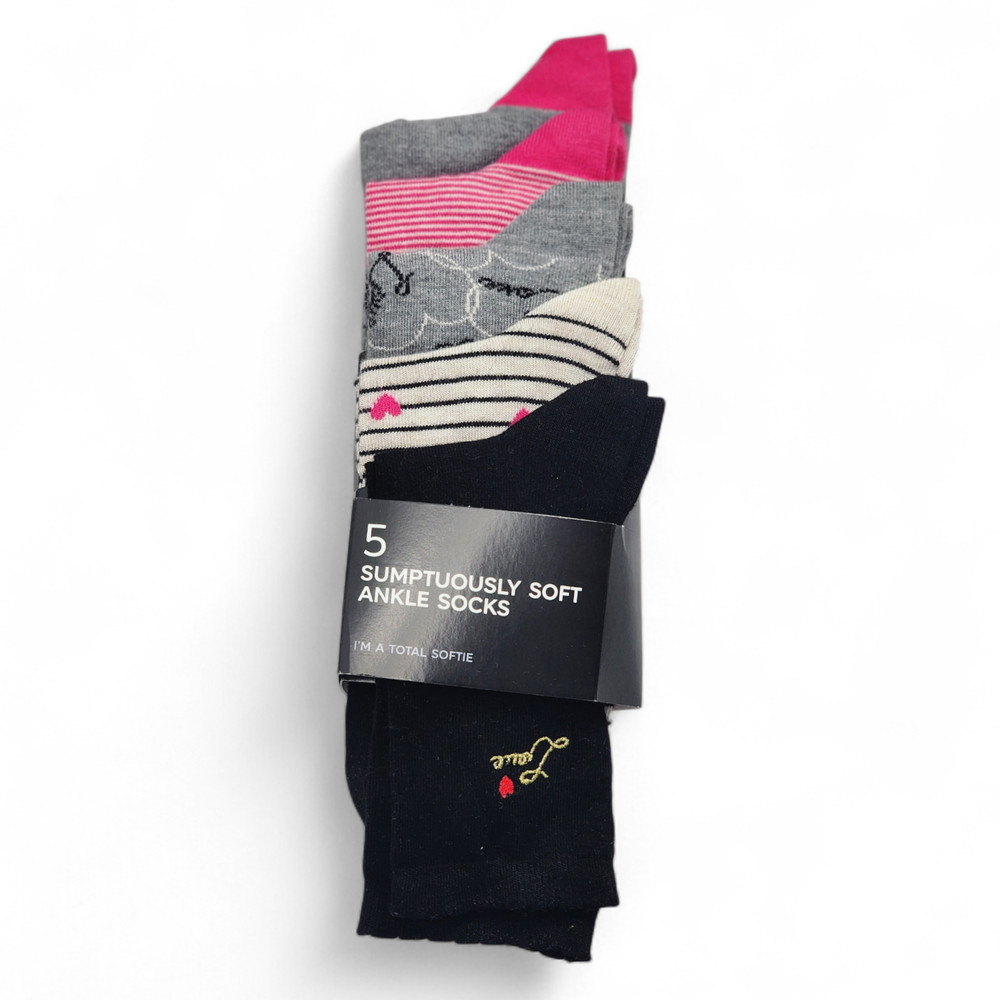 M&S Sumptuously Soft Ankle Socks – 5 Pack – Black Mix