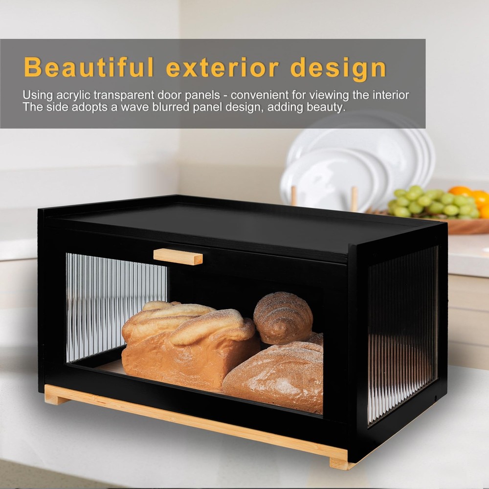MinBoo Bread Box for Kitchen Counter, Large Bamboo Bread Storage Container wi...