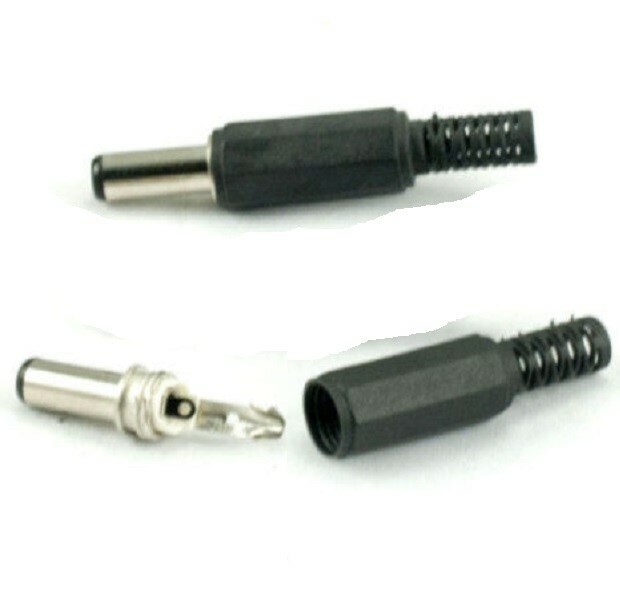 5-Pack 5.5x2.1mm Male Straight Solder DC Power Barrel Tip Plug Connector