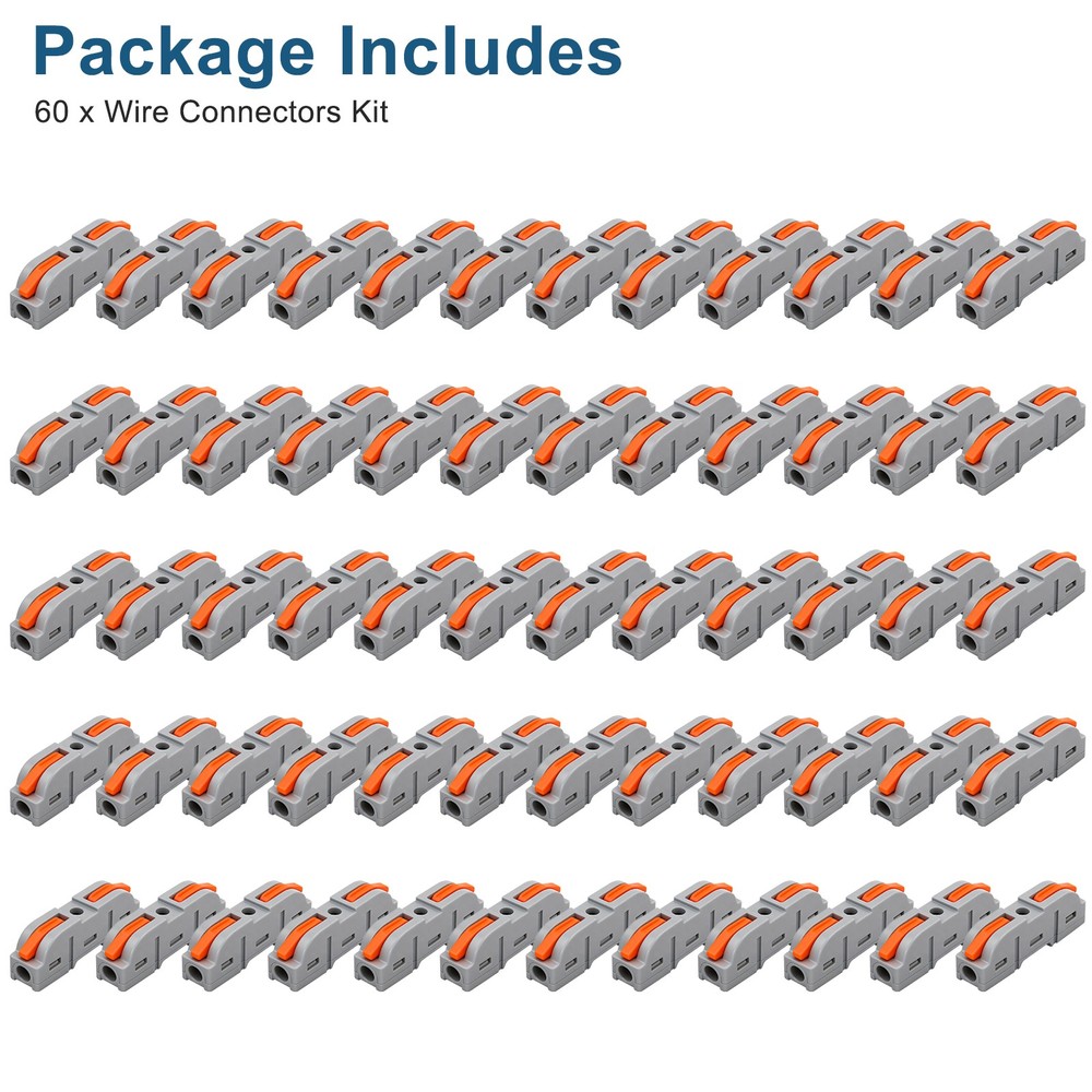 60 PCS 1 in 1 out Compact Wire Connectors Snap-On Terminal Solid & Stranded Wire