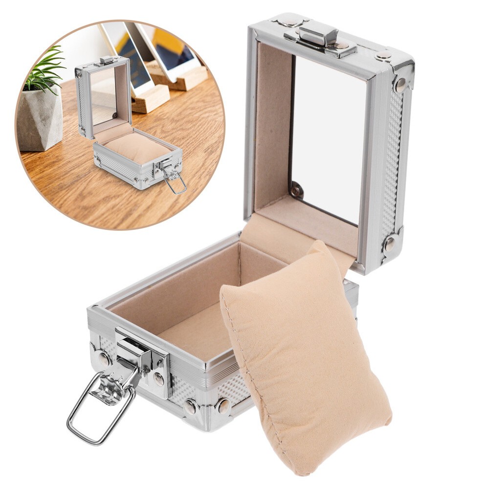1PC Watch Container Box with Lock Watch Storage Silver Case for Gift