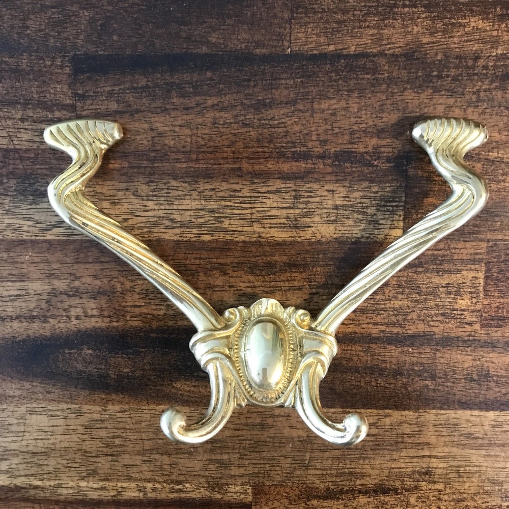 Victorian Style Double Coat Hook Cast Brass Wall Decor