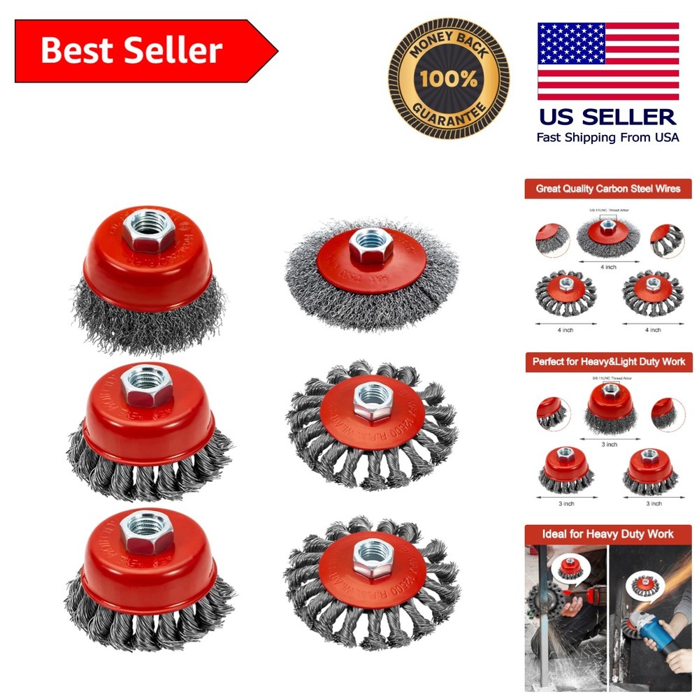 8-Piece Angle Grinder Wire Wheel Set - 4" & 3" Coarse Brushes for Rust Removal