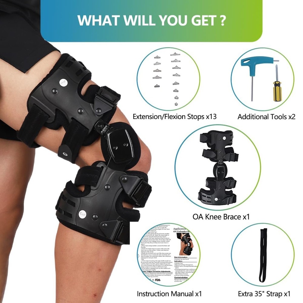 Komzer OA Unloader Knee Brace - Adjustable 3-Point Medial/Lateral Offloading ...