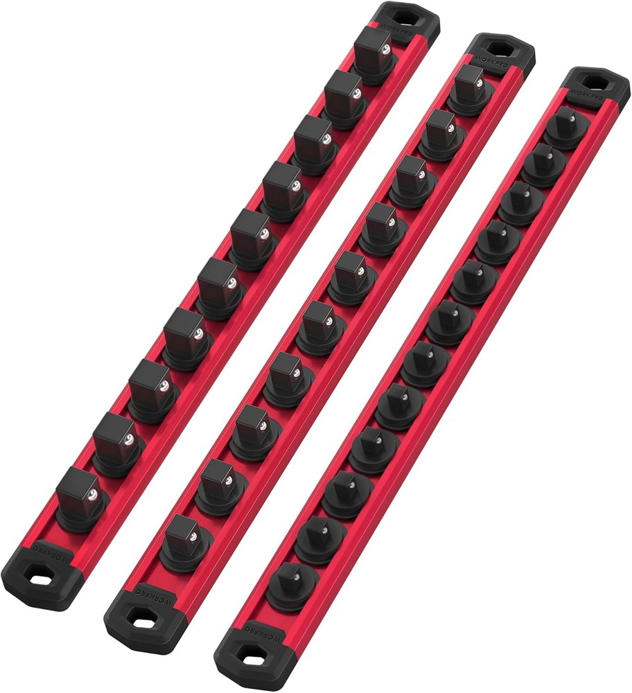 3 Rail Magnetic Socket Organizer Set for Tool Storage, Heavy Duty Socket Holder
