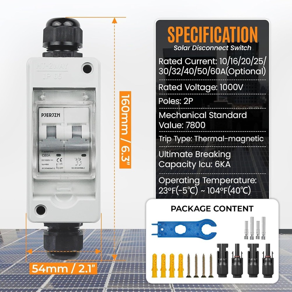 Universal 1000V 60A Solar Panel Circuit Breaker with User-Friendly Features