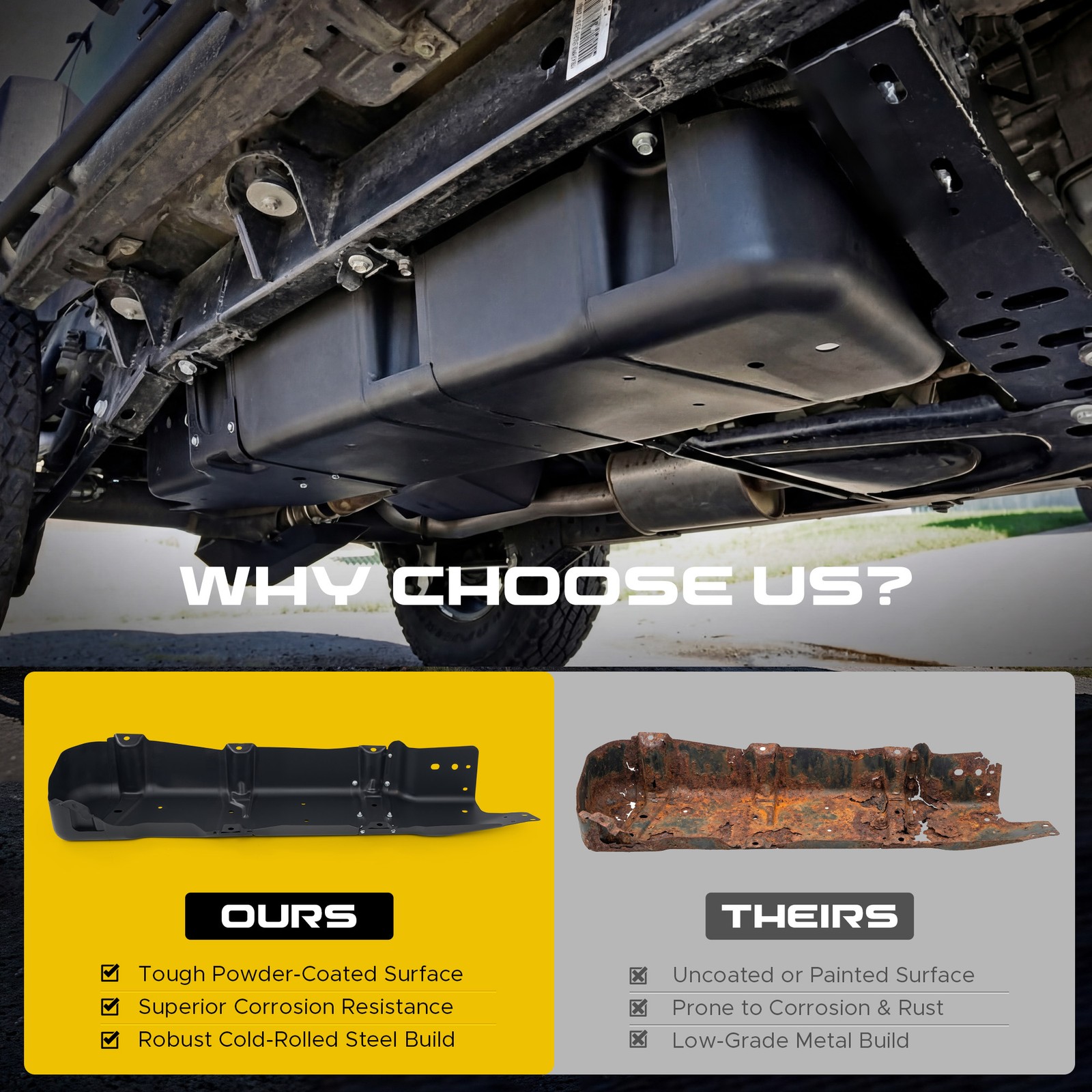 VRC Steel Gas Fuel Tank Skid Plate For Jeep Wrangler JK 4-Door 2007-2018 Black