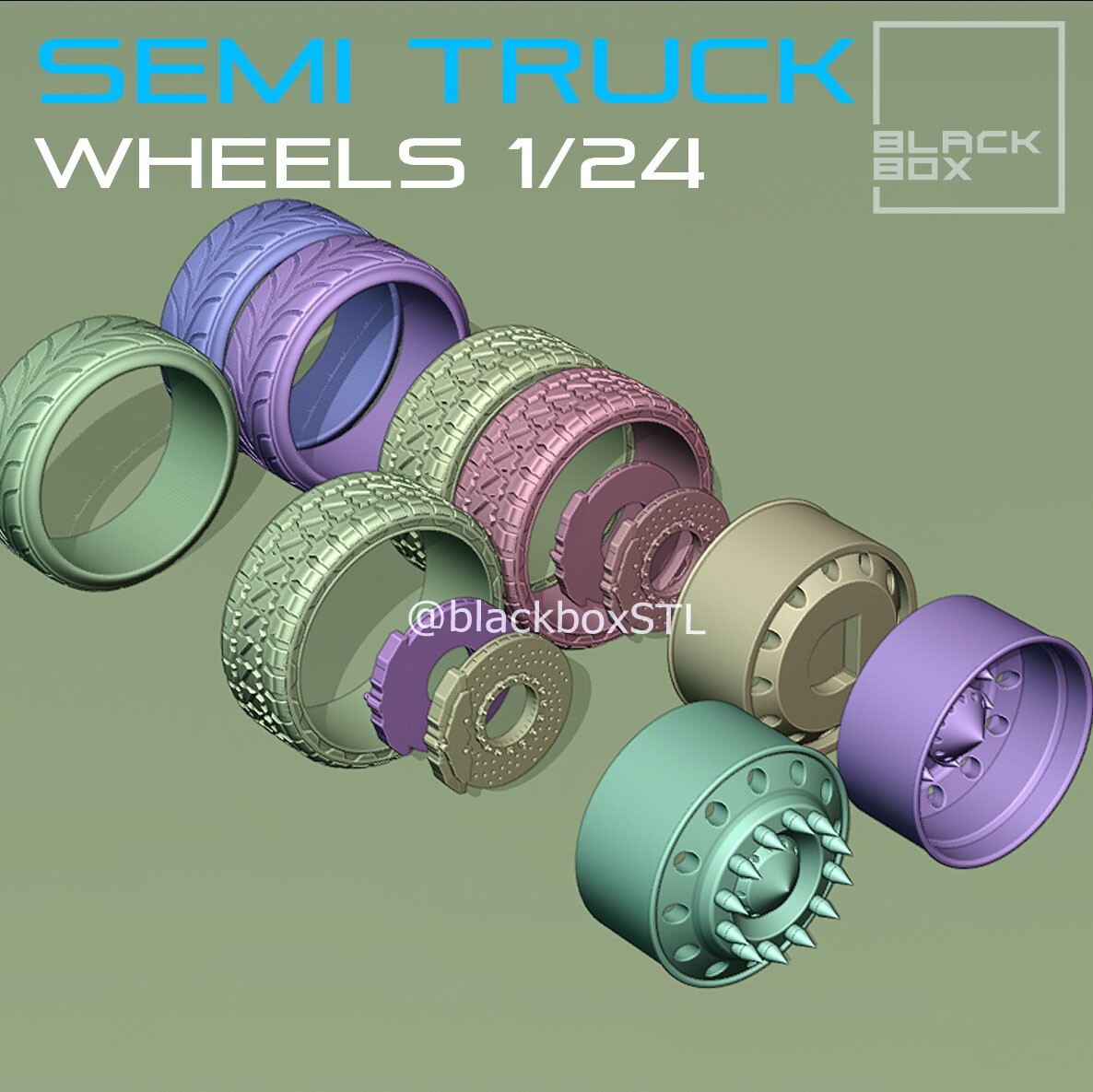 1:25-1:24 Scale Resin Semi Truck-Dually Rims and Tires (FULL SEMI SET)