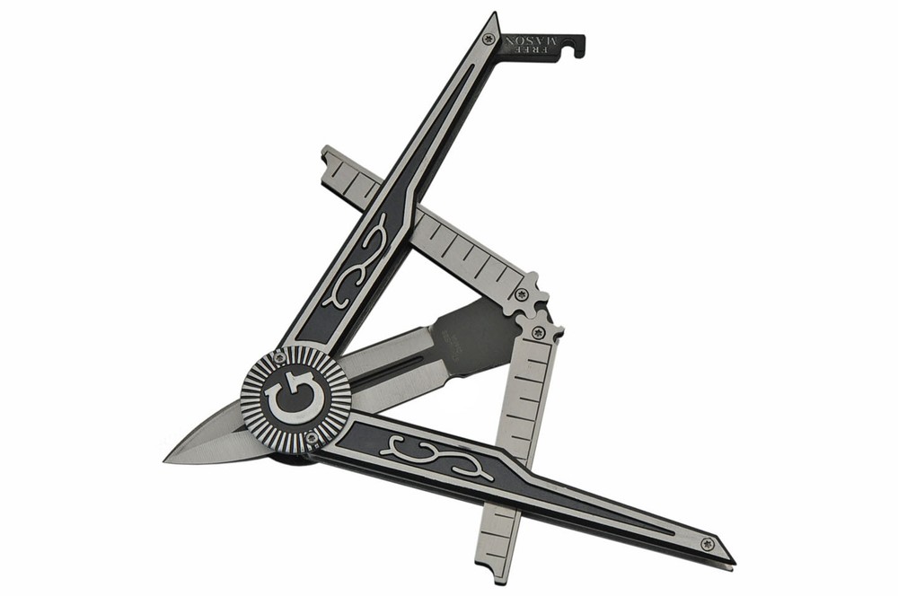 9" Masonic Square and Compass Folding Knife - Freemason Gift