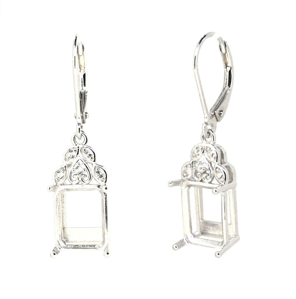 Sterling Silver Semi Mount Earrings Setting OCT 10X8mm Leverback White