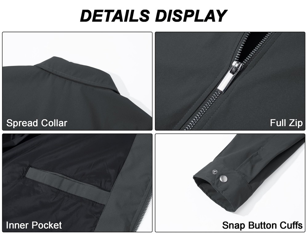 Spring Fall Men's Jackets Lightweight Full Zip Laydown Collar Casual Windbreaker