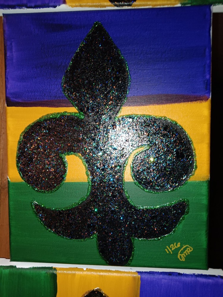Handmade Handpainted Fleur-de-lis Eiffel Tower Bow Canvas Art, Various Colors
