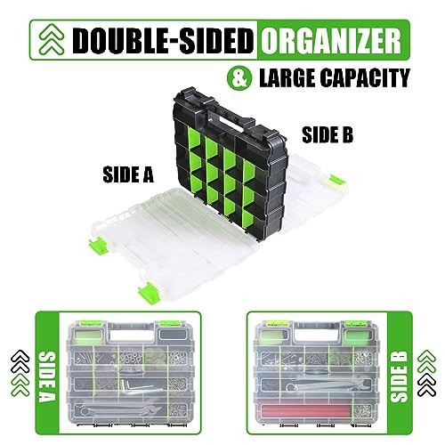 Tool Box with Transparent Lid, Double Side 34-Compartments 2 PACK Green