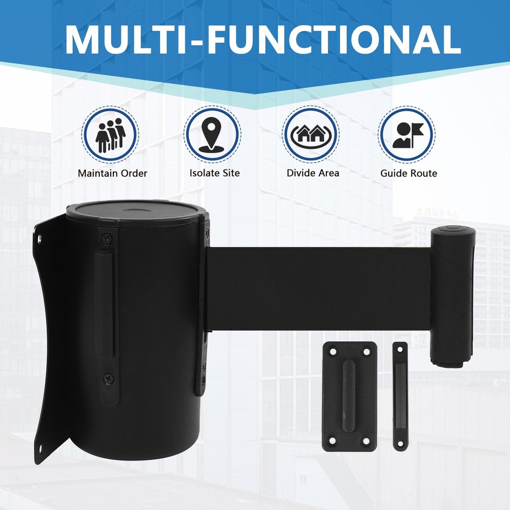 Wall Mount Retractable Belt Barrier 2 Pack, TrreZon 16‘ - 2 Black
