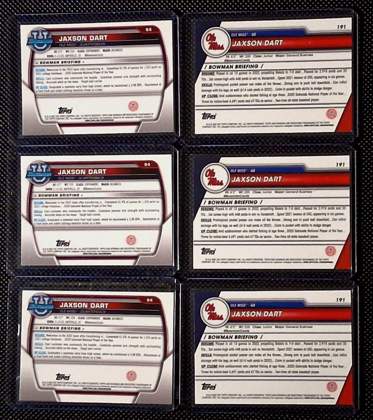 Lot of 6 🔥 JAXSON DART 2023 BOWMAN CHROME U 1st ROOKIE RC # 191 & #94 Giants