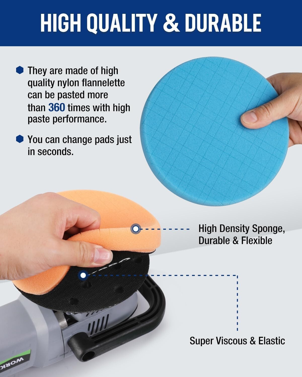 WORKPRO 5PCS 6.5-inch Polishing Pads Sponge Waxing Foam Buffing Kit Car Polisher