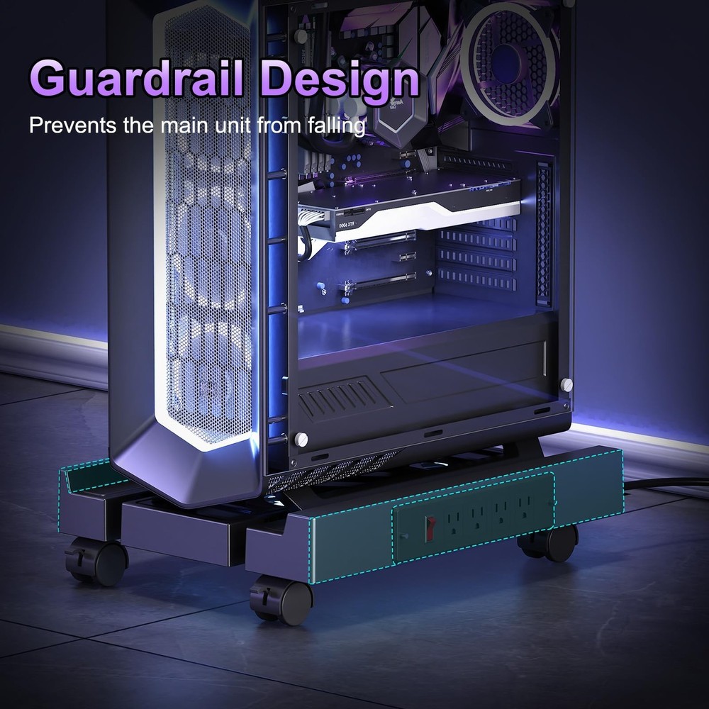 Adjustable Computer Tower Stand with Charging Station, PC Stand for Floor, Mo...
