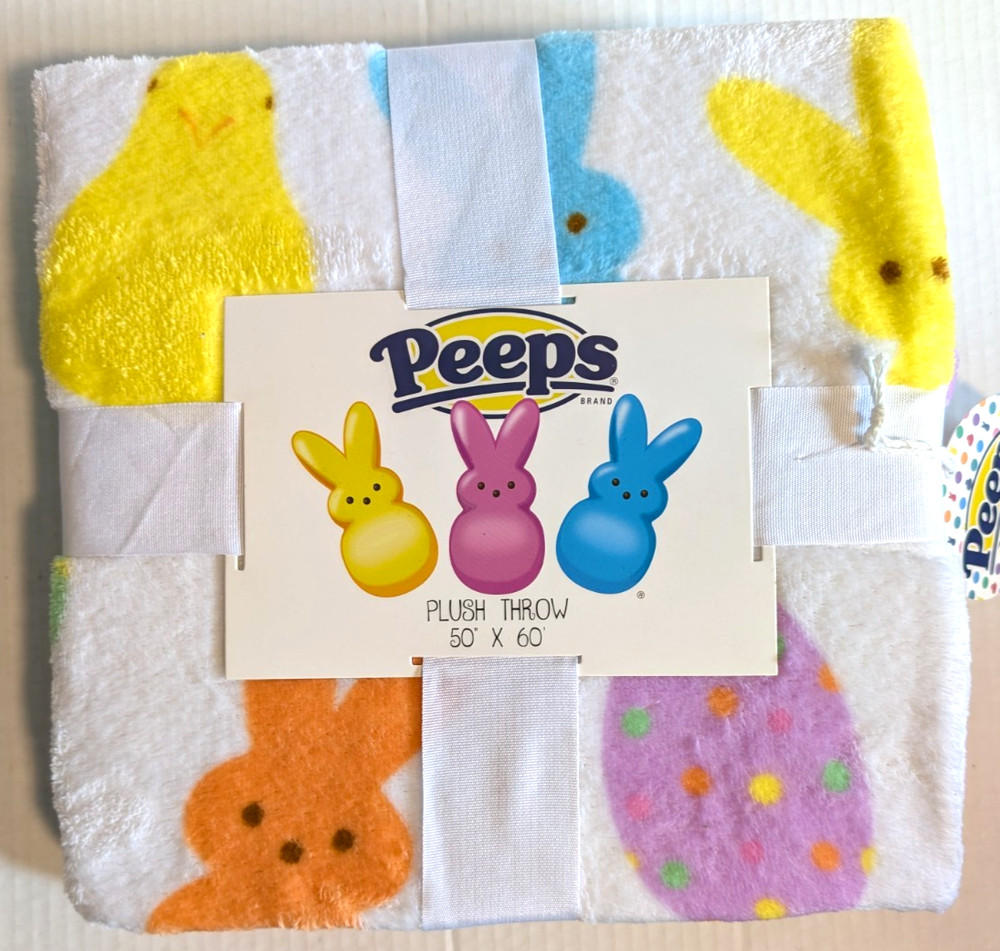 Peeps Easter Bunny Eggs Chicks Plush Throw Blanket 50" x 60" - New