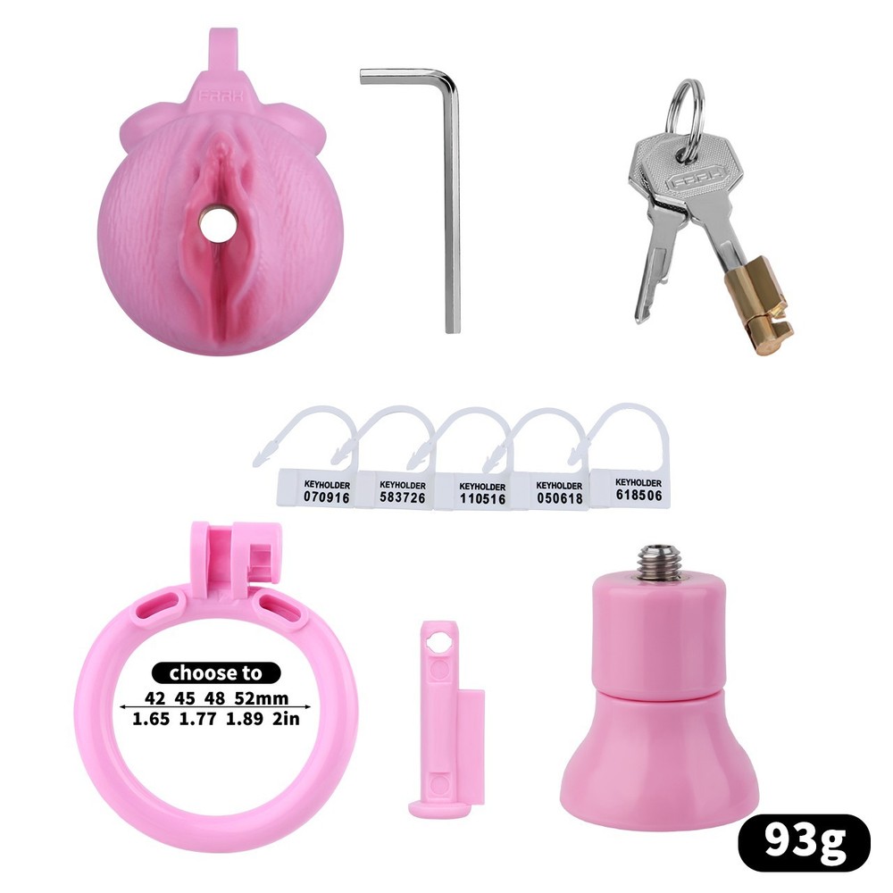 Realistic Flat Chastity Cage Sissy Device with 4 Rings & Reverse Lock, BDSM
