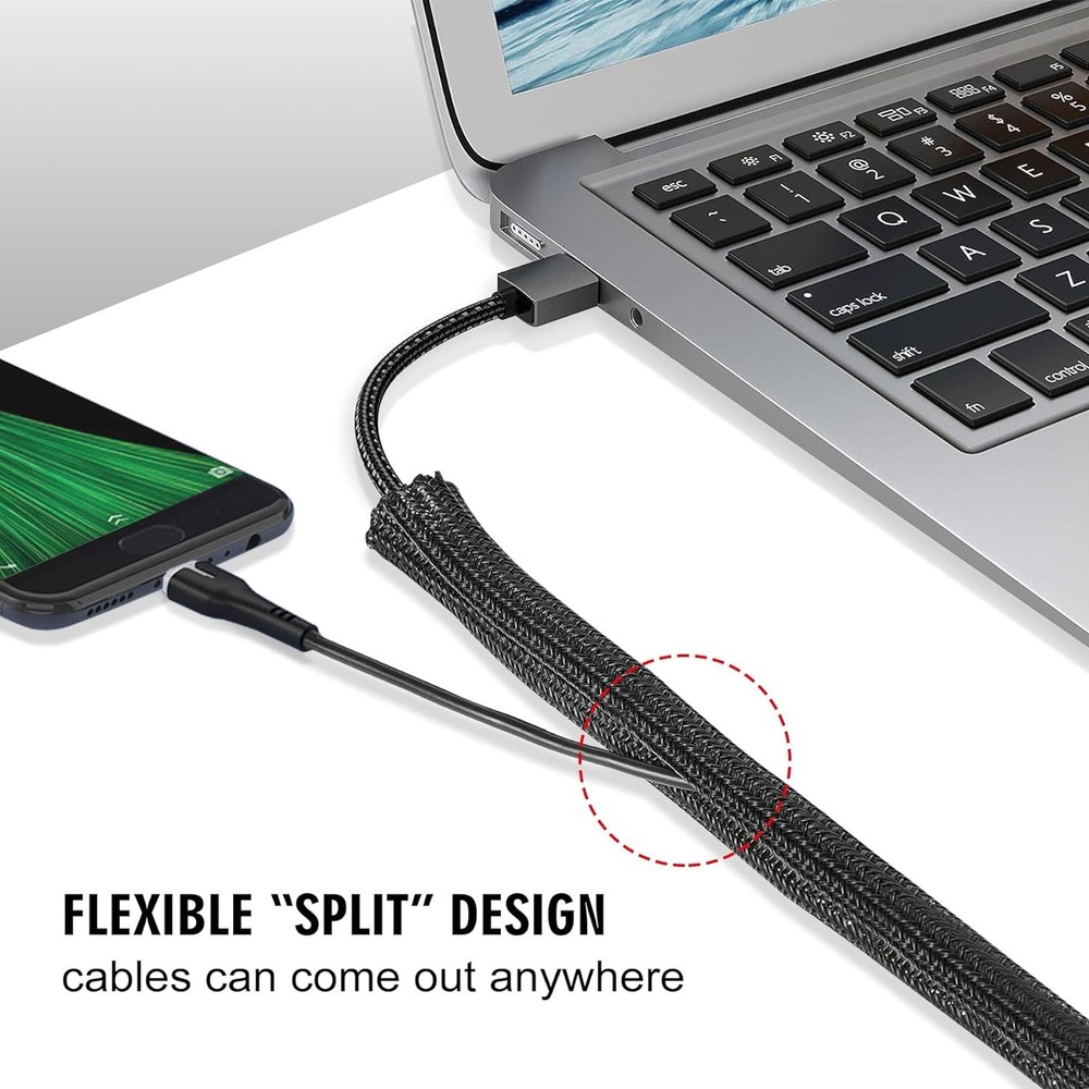 25ft - 1/2 inch Cord Protector Cable Sleeve Split Wire 1/2"-25ft, Black