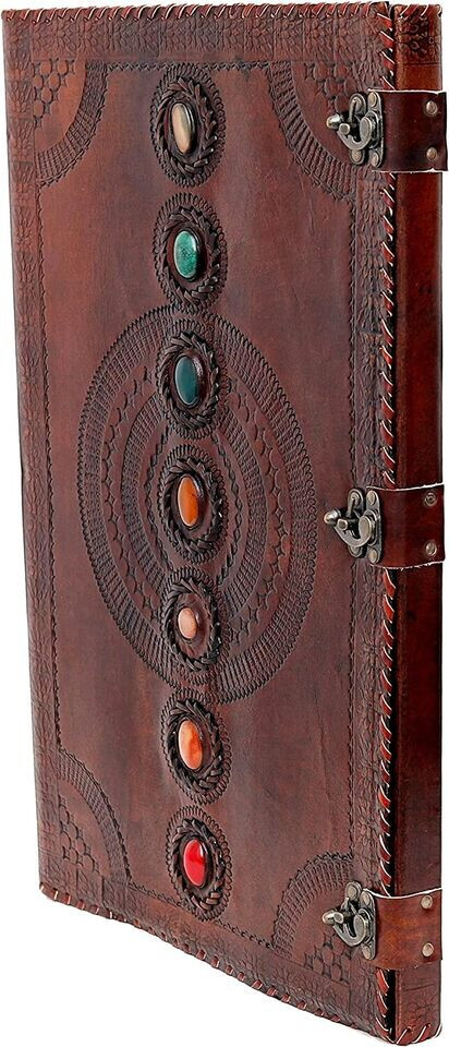 Leather Journal Seven Chakra Medieval Stone Embossed Handmade Office Notebook