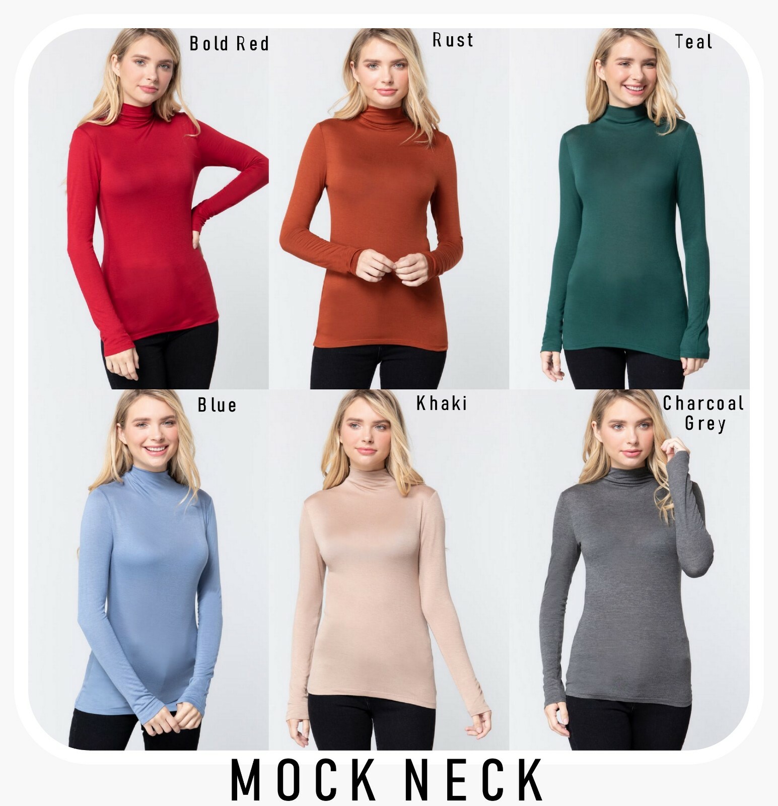 Women's Mock Turtle Neck Rayon Long Sleeve Top Soft Stretch Classic Fitted Shirt