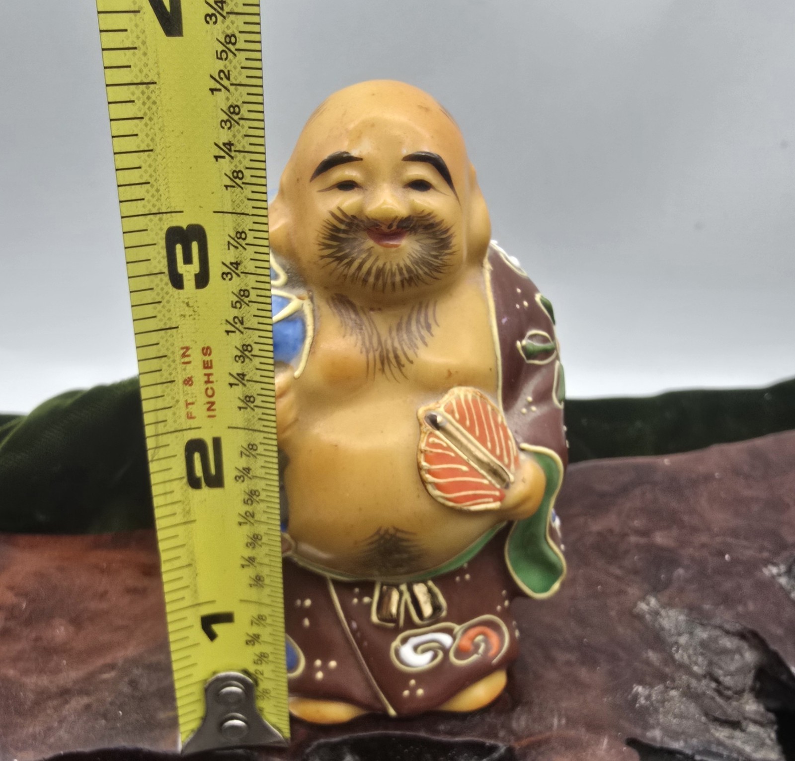 Vintage Kutani Moriage Japanese Hotei Laughing Buddah 3.5x2 Asian Figurine