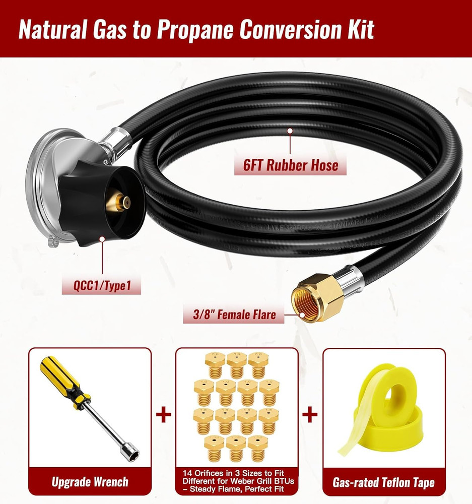 Natural Gas to Propane Conversion Kit, Propane Conversion Kit with 6 FT Propane