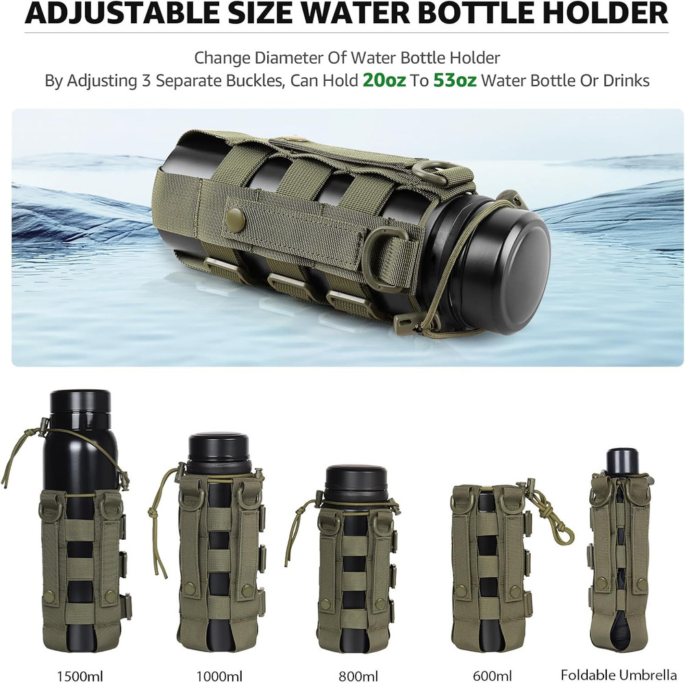 Molle Water Bottle Holder for Backpack,Drawstring Adjustable Straps Molle Pouche