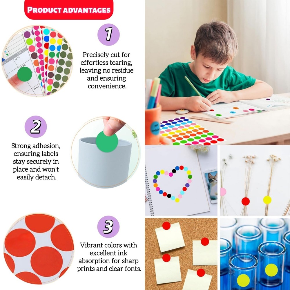 1400 PCS Colored Dot Stickers, 0.75" Round Color Coding 0.75 inch, 20