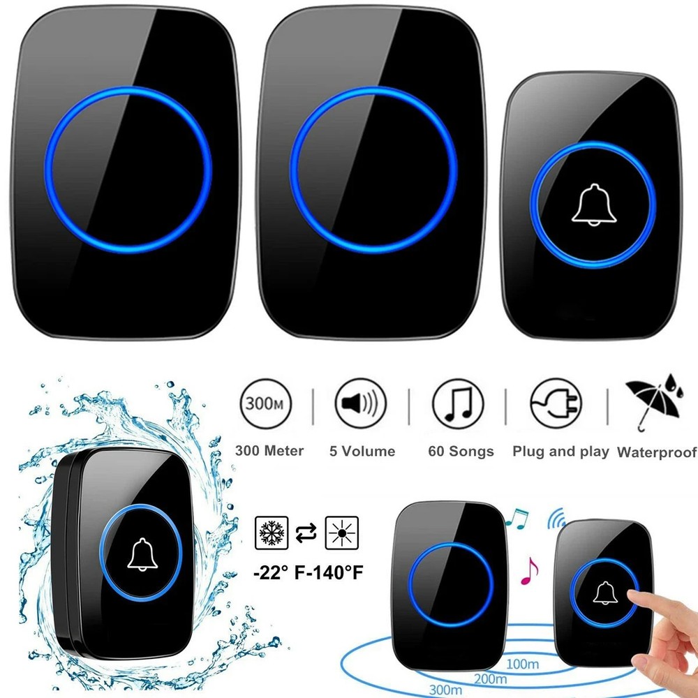1000FT Wireless Doorbell Waterproof 2 Plugin Receiver Adjustable Volume 60 Chime