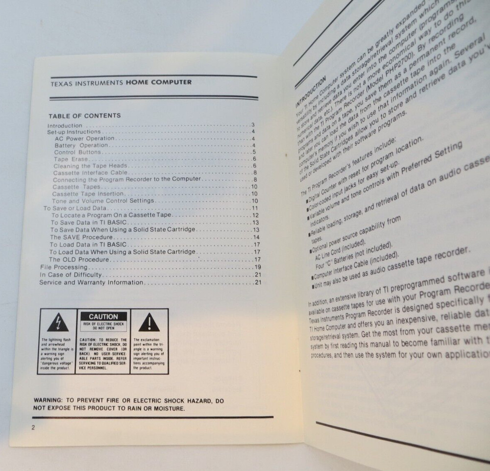 TEXAS INSTRUMENTS PROGRAM RECORDER PHP2700 owners manual instruction reference