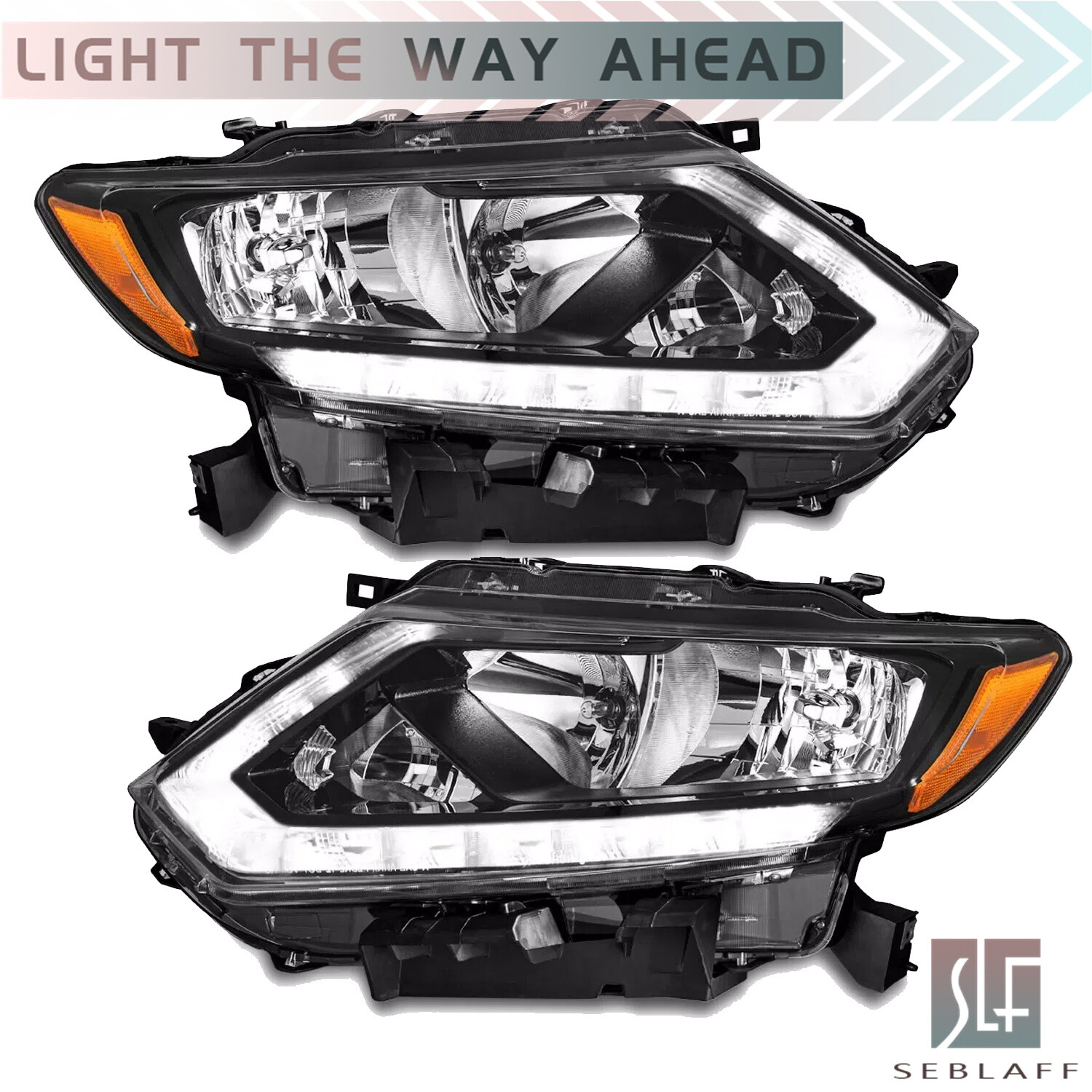 For 2014 2015 2016 Nissan Rogue Headlight Halogen Chrome Clear Left+Right Side