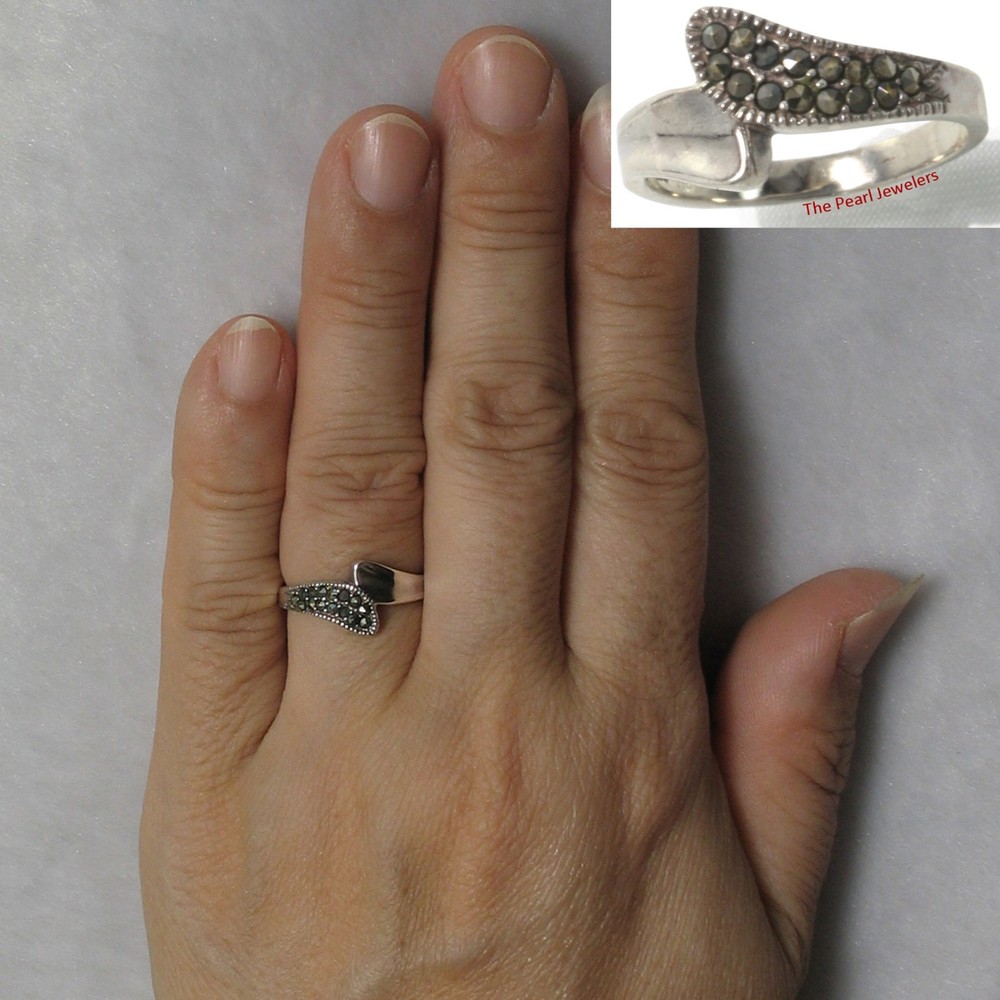Beautiful Solid Sterling Silver Studded Marcasite Cocktail Ring